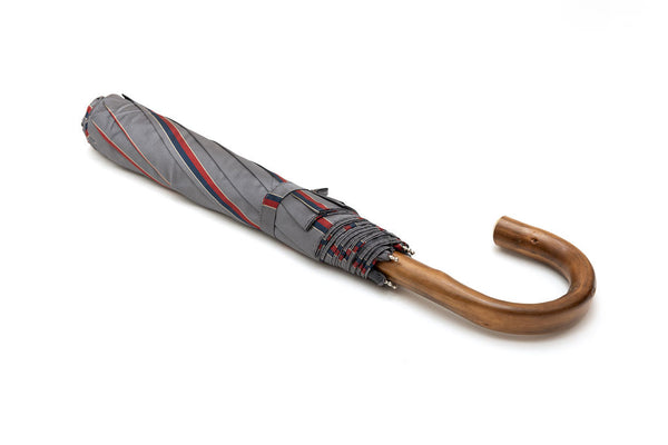 Mario Talarico grey striped folding umbrella with chestnut handle