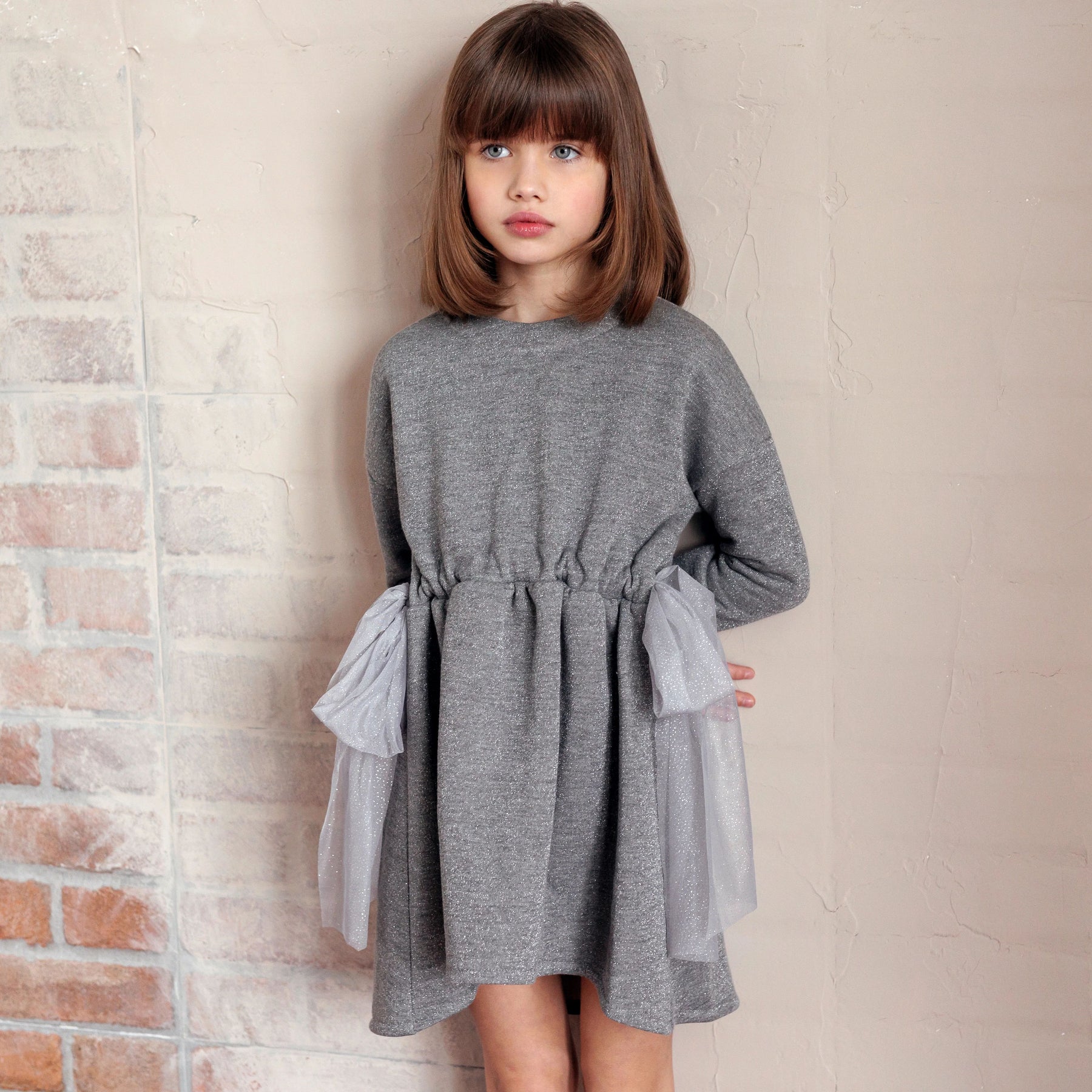 SWEATSHIRT DRESS WITH TULLE BOWS