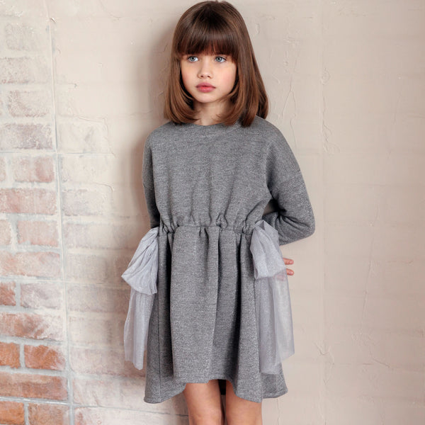 SWEATSHIRT DRESS WITH TULLE BOWS
