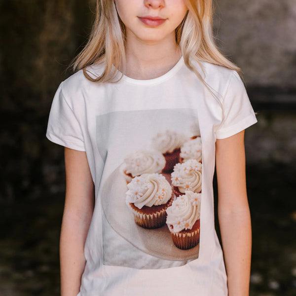 T-SHIRT STAMPA CUPCAKES PANNA