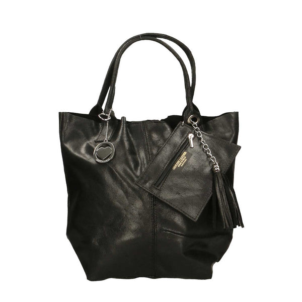 Women's Large Spatula Leather Shopper Bag with Clutch - 5190 