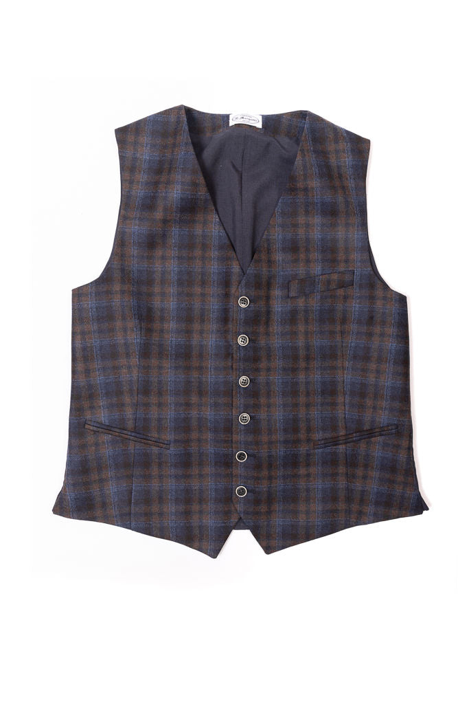 Blue and brown checked vest