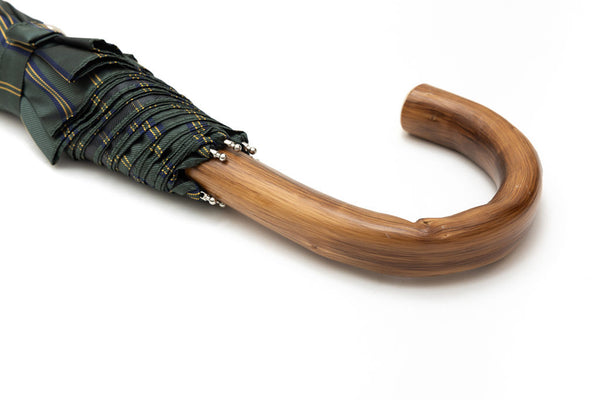 Mario Talarico folding umbrella green with stripes chestnut handle