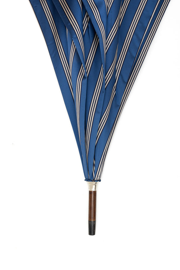 Mario Talarico umbrella, blue with white stripes, made of apple wood