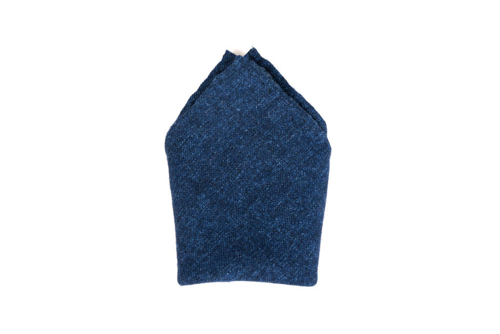 Plain blue pure wool pocket square