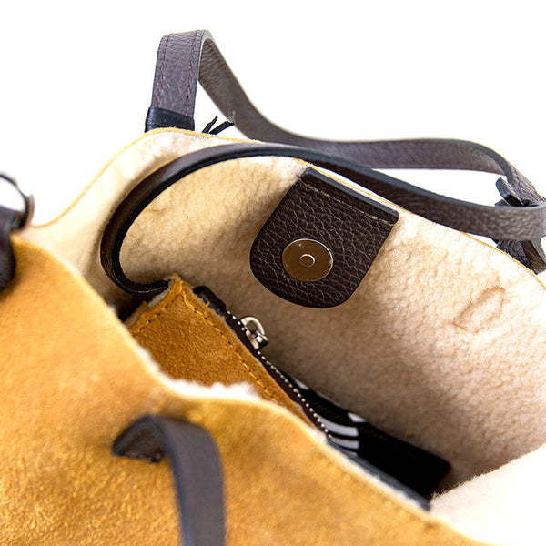 TRUDI - ochre suede and eco sheepskin bag