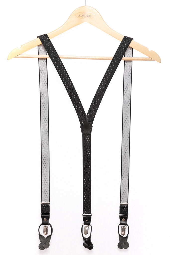 Black polka dot suspenders