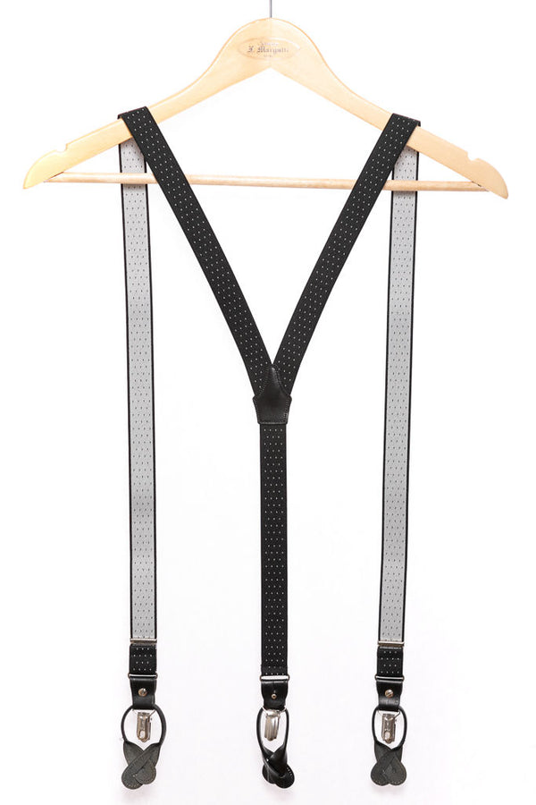 Black polka dot suspenders