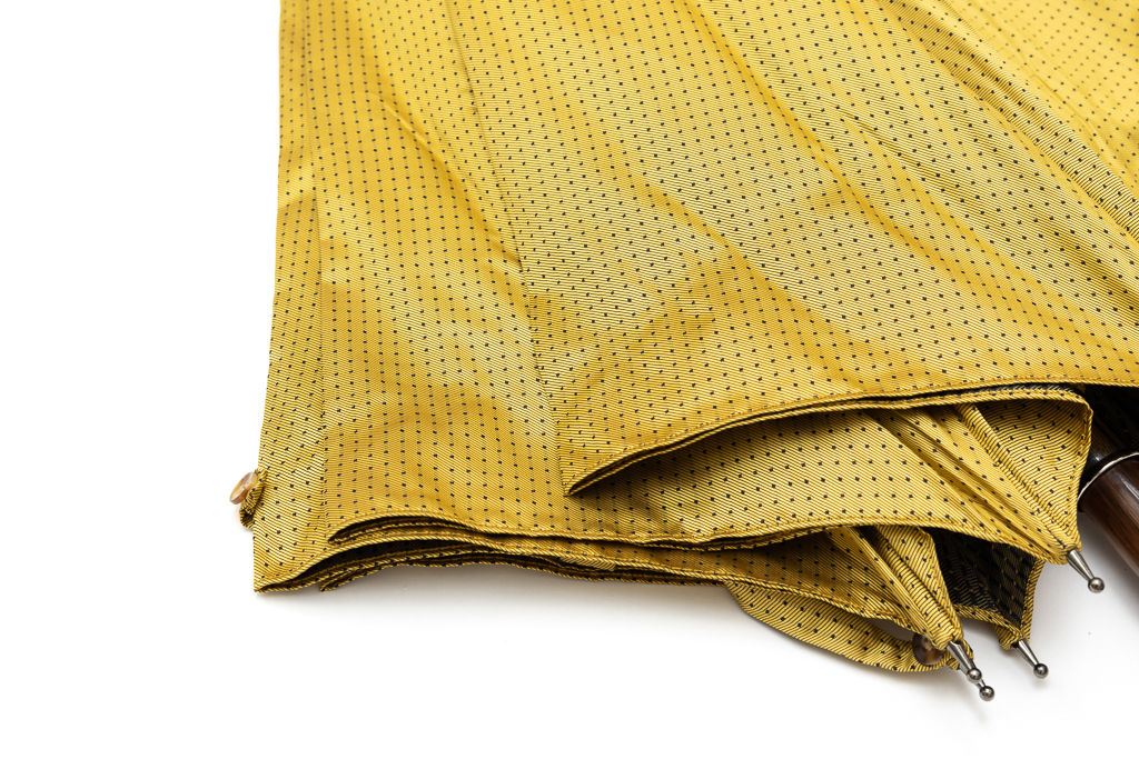 Mario Talarico yellow polka dot umbrella in chestnut wood