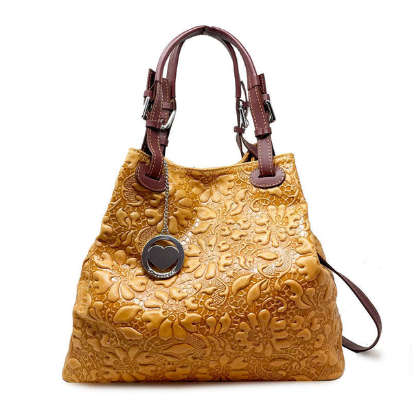 Women's Handbag Floral Pattern on Leather - Pienza 80049. 