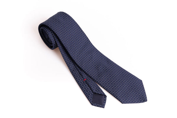 Navy blue tie with micro polka dots in pure silk
