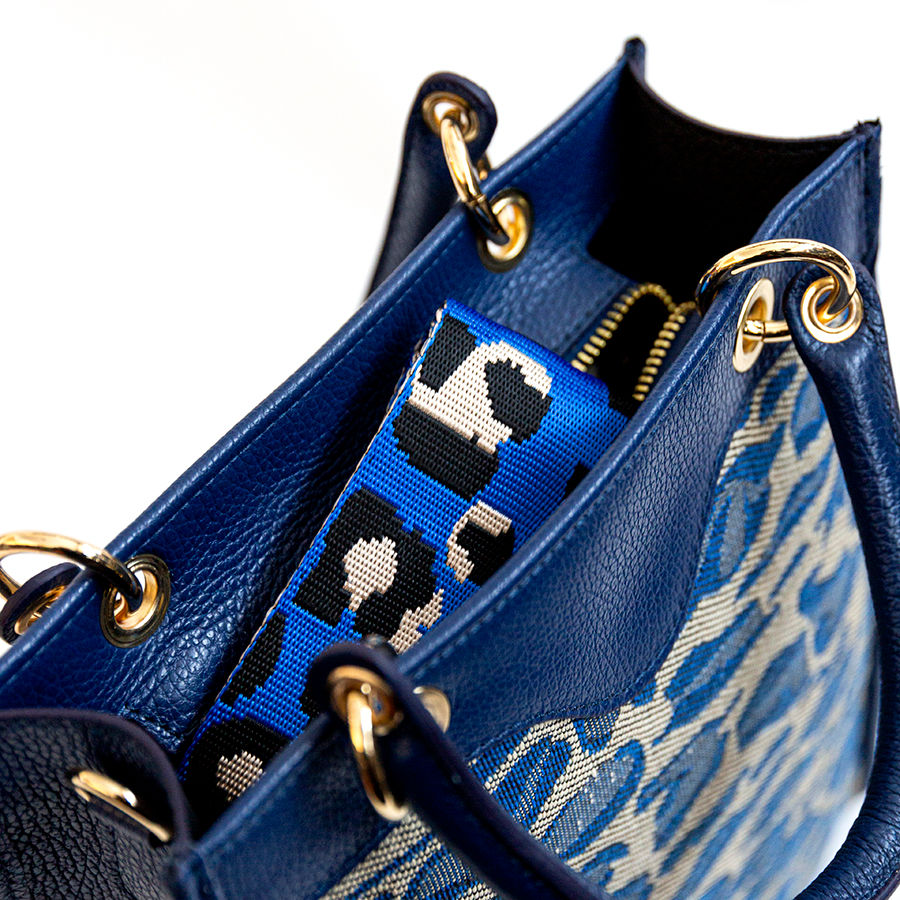 SAVANA - Tote bag in blue fabric and leather