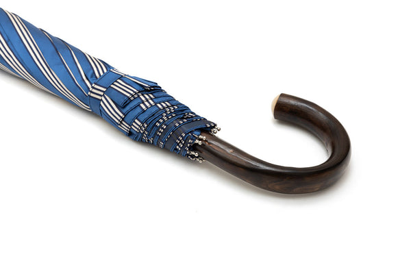 Mario Talarico folding umbrella, blue with stripes, chestnut handle