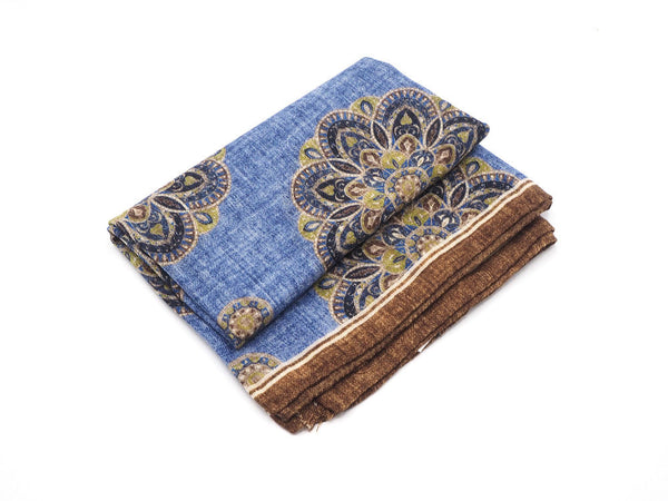 Light blue patterned scarf in pure wool