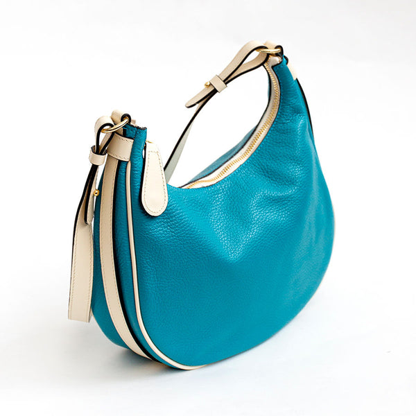 SELMA IT - Mezzaluna in pelle b-color panna/turchese