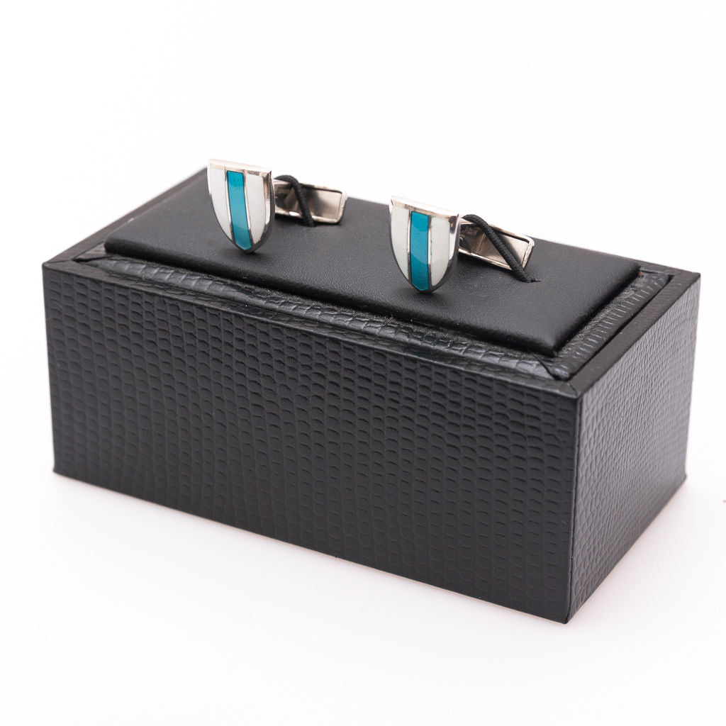 Silver white blue cufflinks