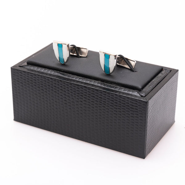 Silver white blue cufflinks