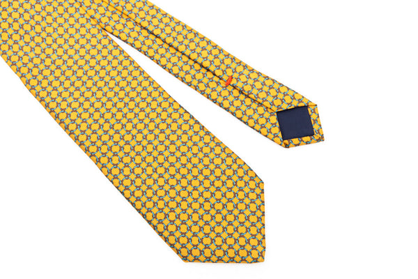 Cravatta giallo ocra con fantasia geometrica 100% seta