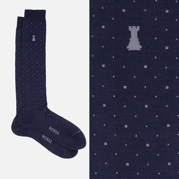 Louis XIV - Long blue polka dot sock