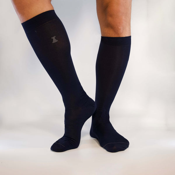 Basic Box of 6 Long Socks - 3 x Plain Black / 3 x Plain Blue