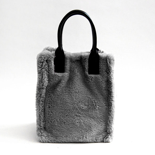 TRUDY BIG - grey faux fur shopping bag