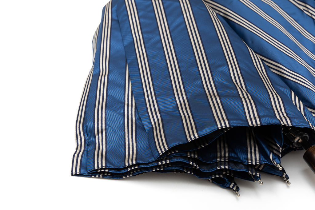 Mario Talarico folding umbrella, blue with stripes, chestnut handle
