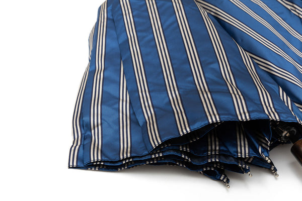 Mario Talarico folding umbrella, blue with stripes, chestnut handle