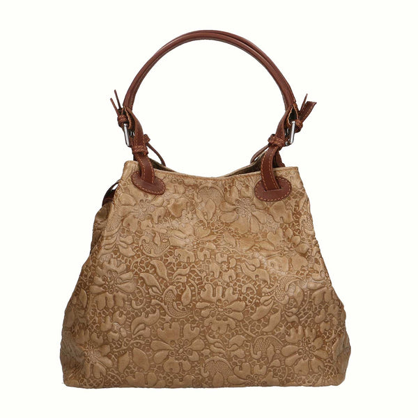 Women's Handbag Floral Pattern on Leather - Pienza 80049. 