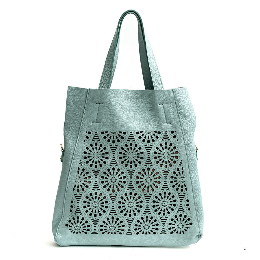 DAFNE - Maxi shopping in pelle traforata menta