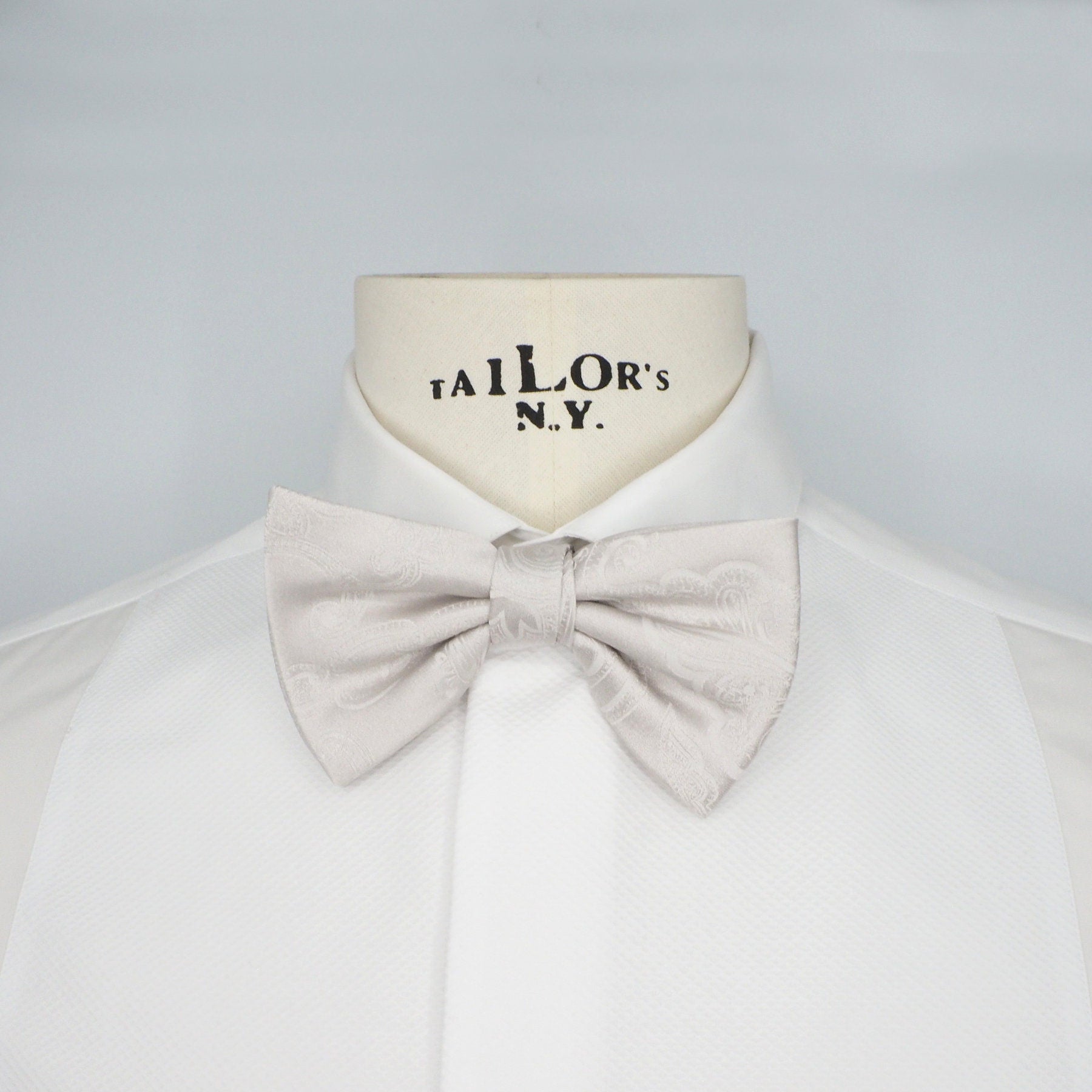 Pearl Grey Embroidered Bow Tie