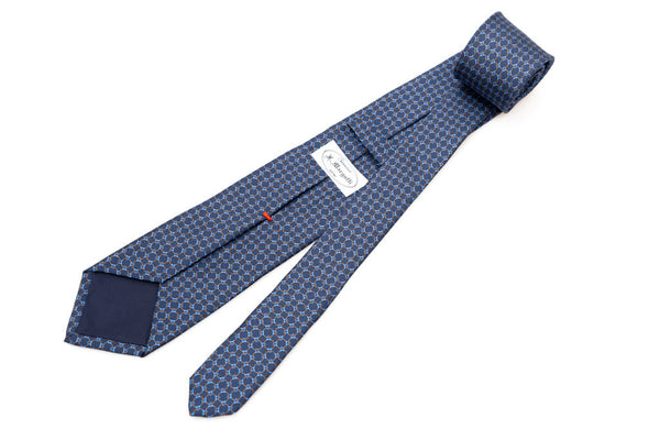 Blue tie with micro-pattern woven pure silk
