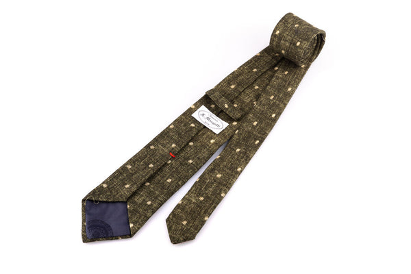 Green polka dot pure wool tie