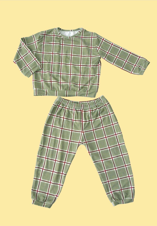 Pigiama due pezzi in bambù - Tartan Natale verde muschio - Palloncino blu
