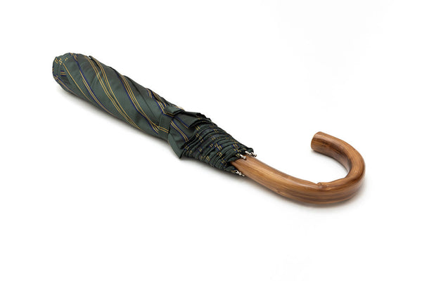 Mario Talarico folding umbrella green with stripes chestnut handle