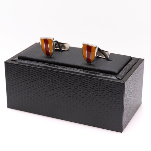 Silver yellow red cufflinks