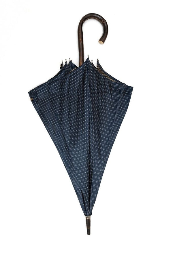 Mario Talarico umbrella blue with yellow polka dots in chestnut wood