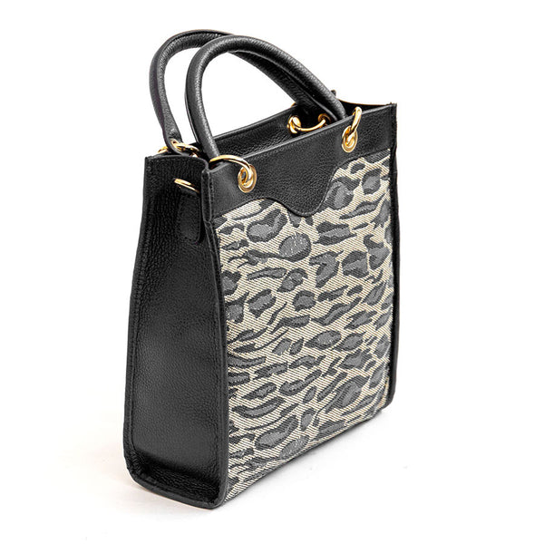 SAVANA - Tote bag in black fabric and leather