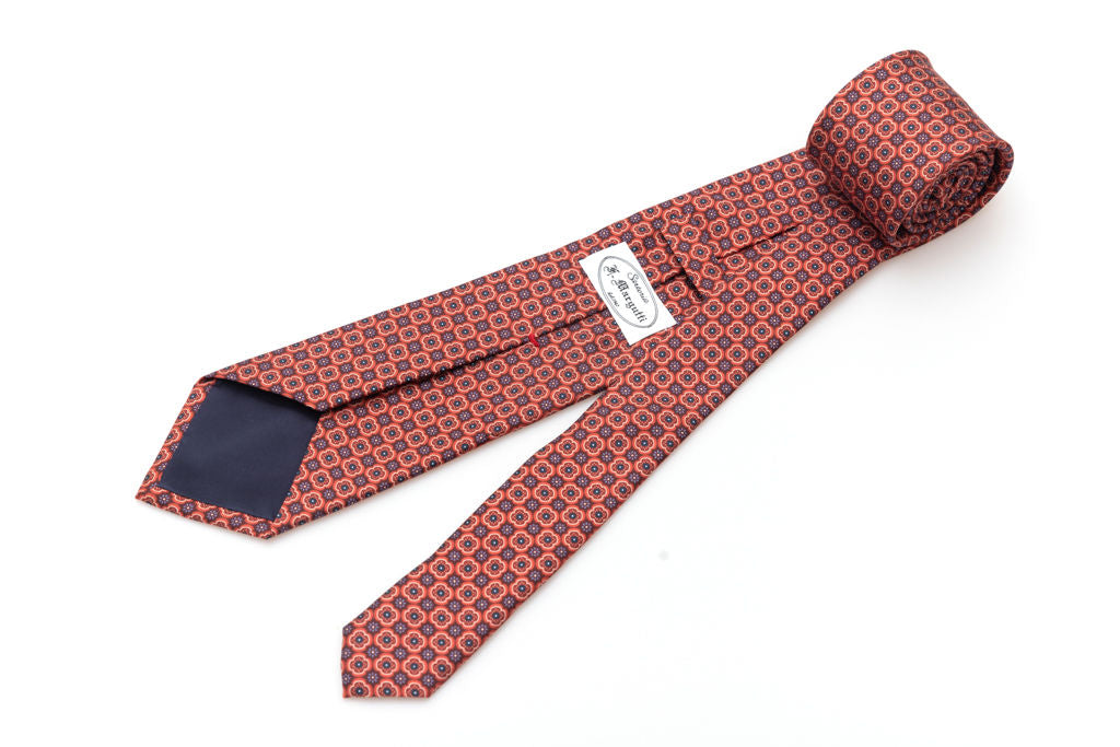 Orange tie with micro pattern in pure silk