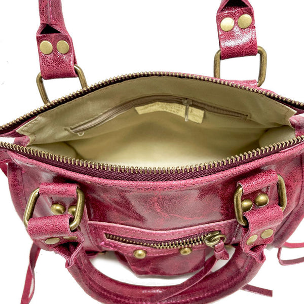 Borsa a mano piccola in pelle spatolata con borchie - Courmayeur K072