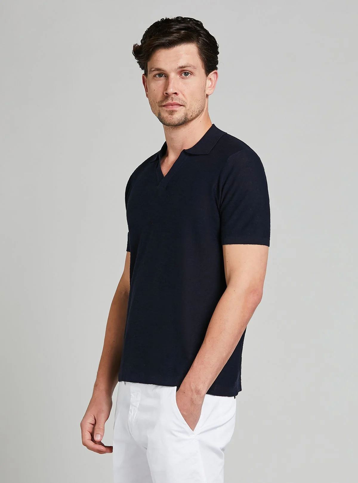 Polo in maglia in cotone e lino
