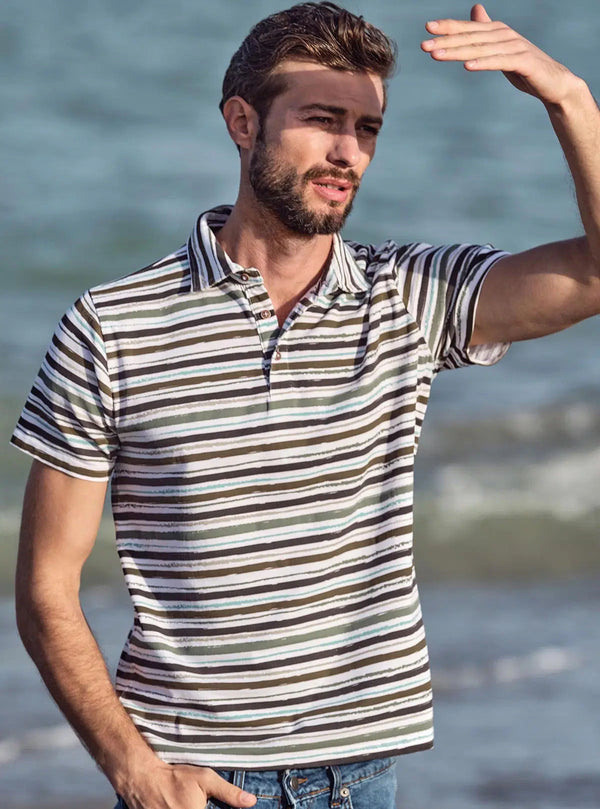 MULTI-STRIPE JERSEY SHORT-SLEEVE POLO