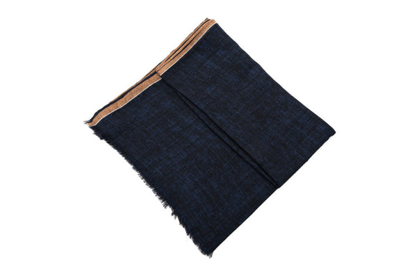 Double layer blue scarf with beige edge pure wool