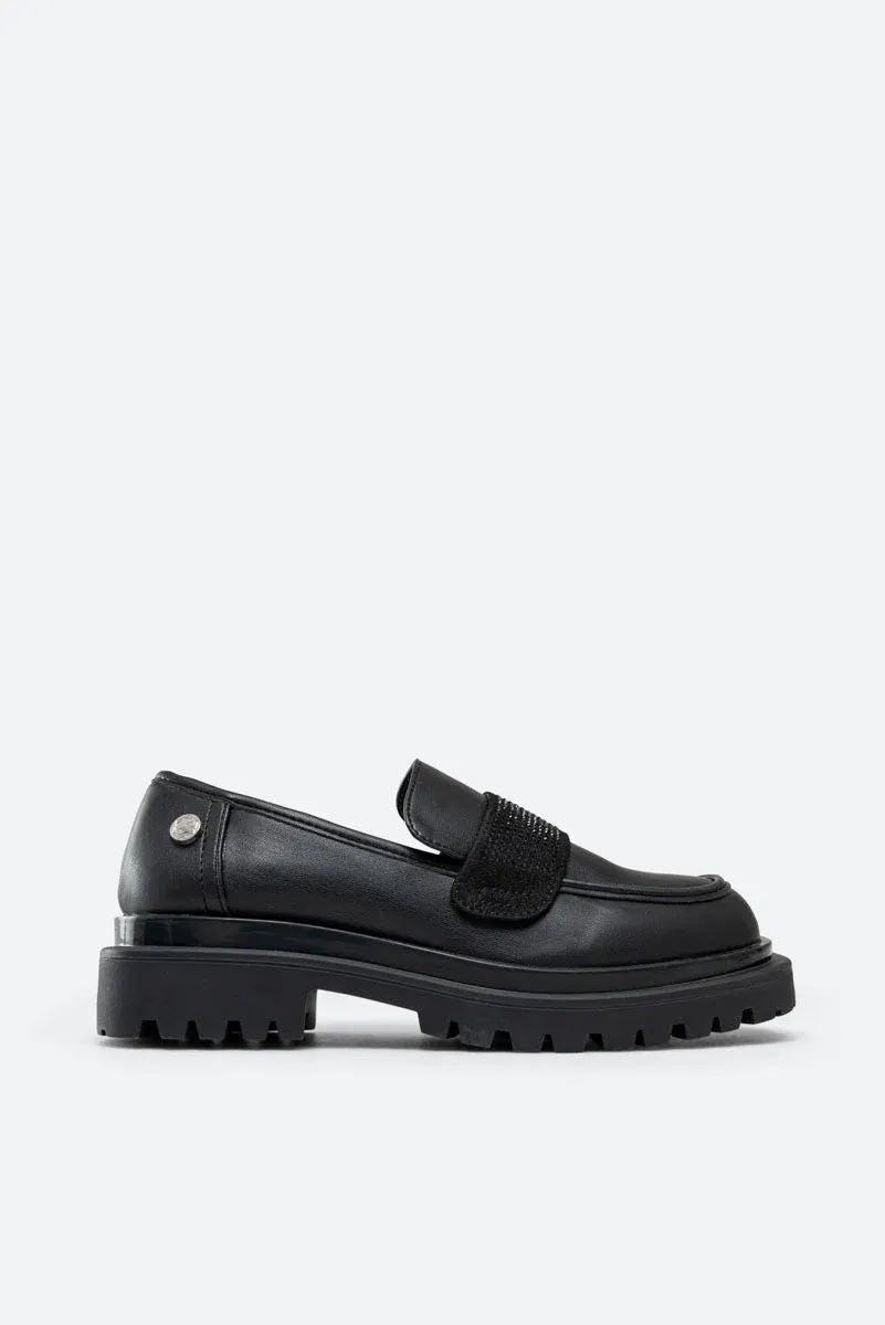 Ramsey Black Loafers with Rhinestones