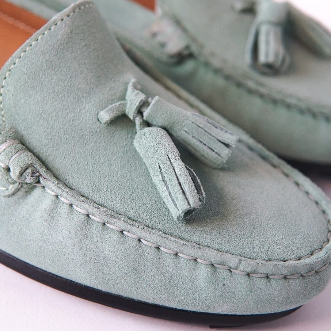 MastroDomenico Women's Handmade Moccasins - Aquamarine Green