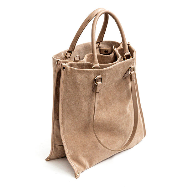 HELO - Maxi sand suede briefcase