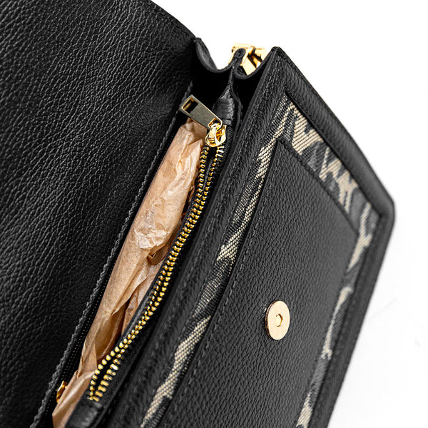 SAVANA - Black fabric and leather postman