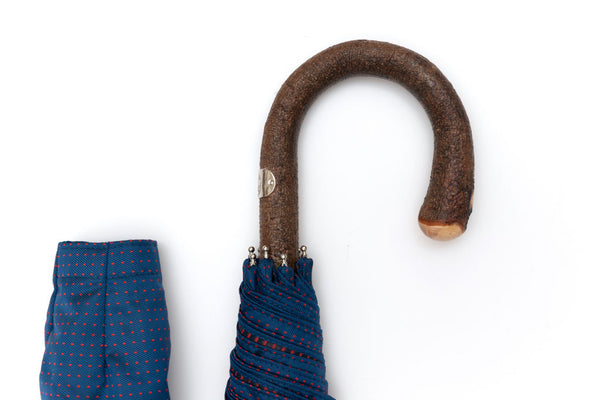 Mario Talarico folding umbrella blue with polka dots and elm handle