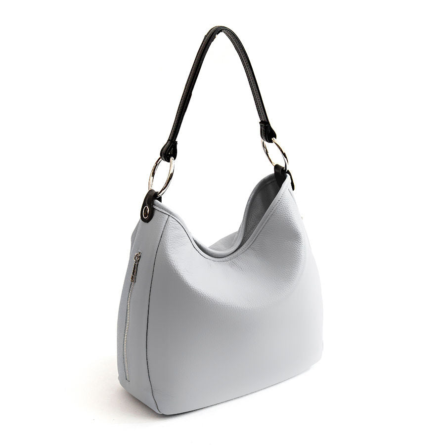 VIVIEN - Light Grey Dollar Leather Ring Bag