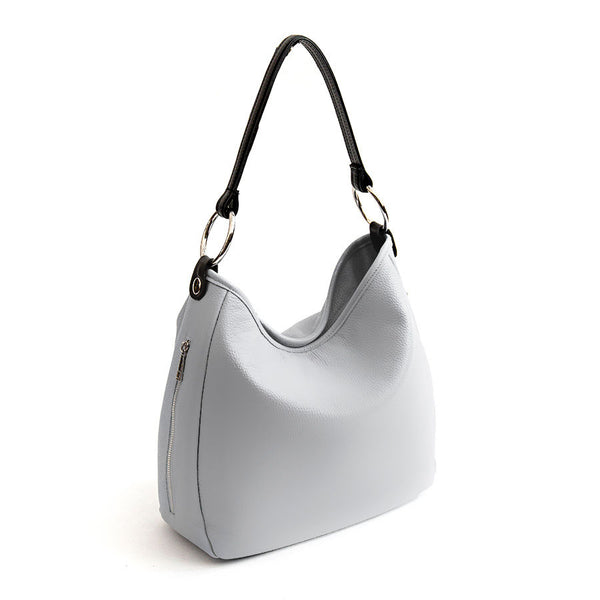 VIVIEN - Light Grey Dollar Leather Ring Bag