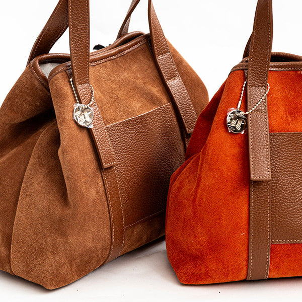 BETTA SMALL - Borsa B-color in camoscio e pelle mattone
